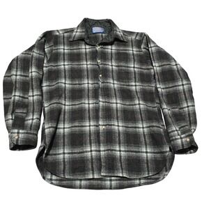 Pendleton Vintage Wool Plaid Lined Shirt Jacket Gray Black Men's Medium
